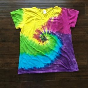 Vtg 90s Tie Dye XL Purple Blue Yellow Boxy T-Shirt
